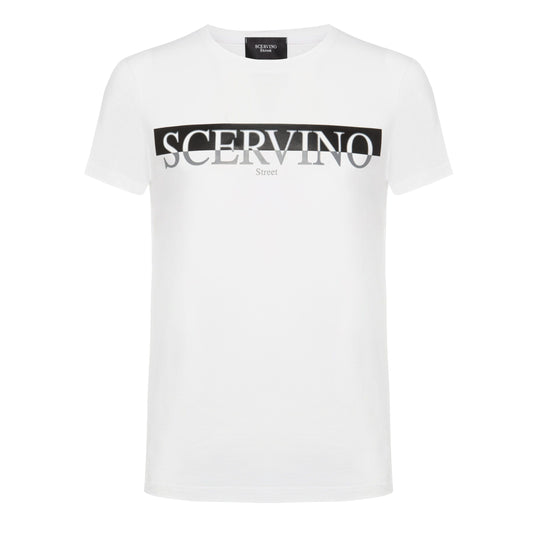 Elegant White Cotton Logo Tee - Italian Craftsmanship