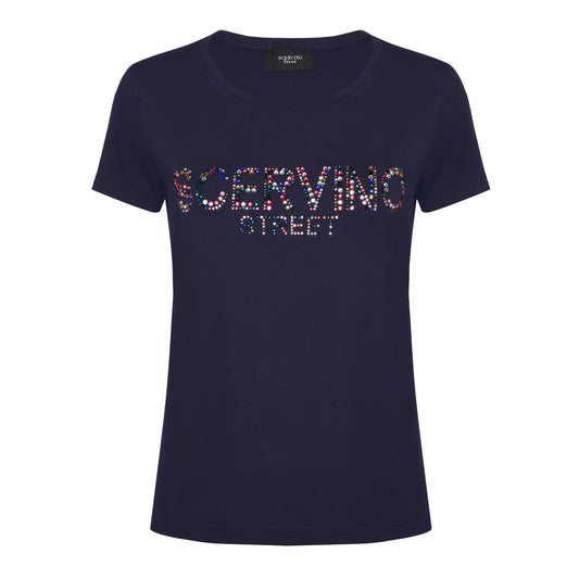 Glamorous Dark Blue Crystal Logo Tee