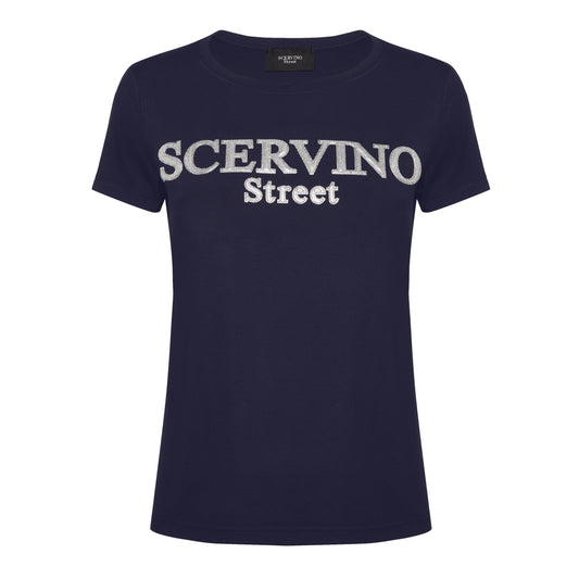 Dark Blue Glitter Logo Cotton Tee
