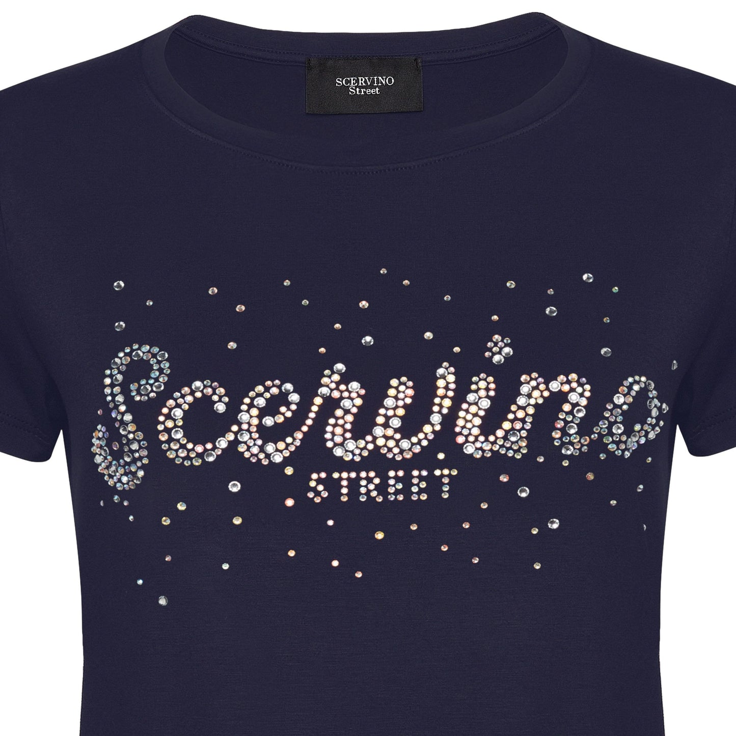 Sparkling Blue Strass Logo Cotton T-Shirt
