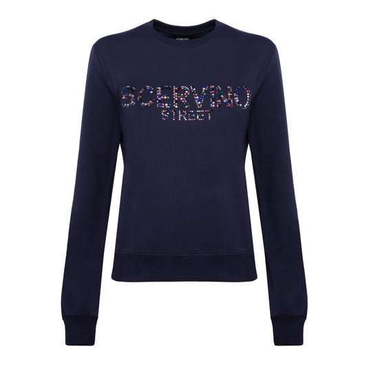 Elegant Blue Strass Logo Sweatshirt