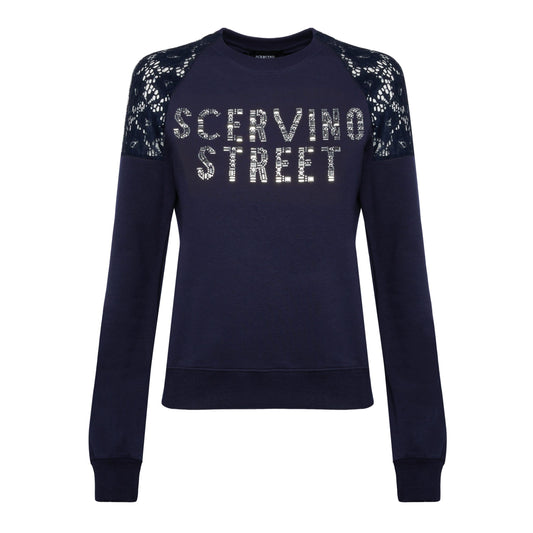 Elegant Blue Strass Logo Sweatshirt