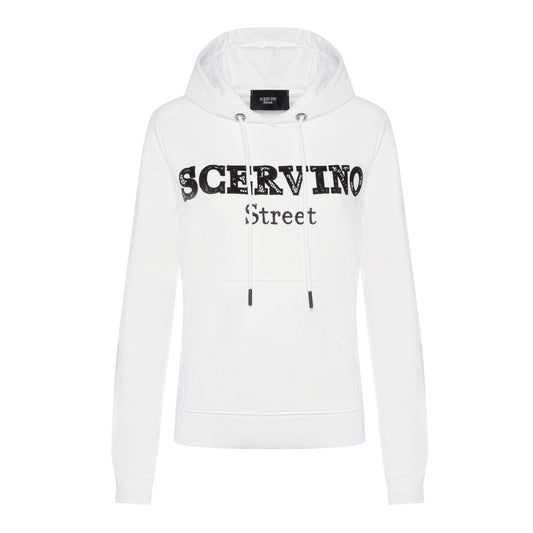 Elegant White Hooded Sweatshirt - Embossed Logo