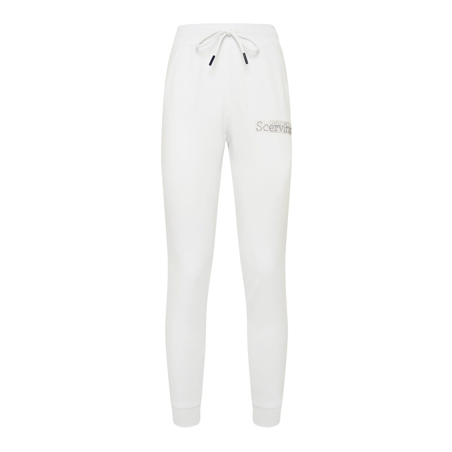 Elegant White Stretch Trousers with Strass Logo