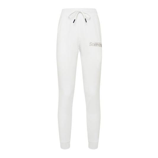 Elegant White Stretch Trousers with Strass Logo