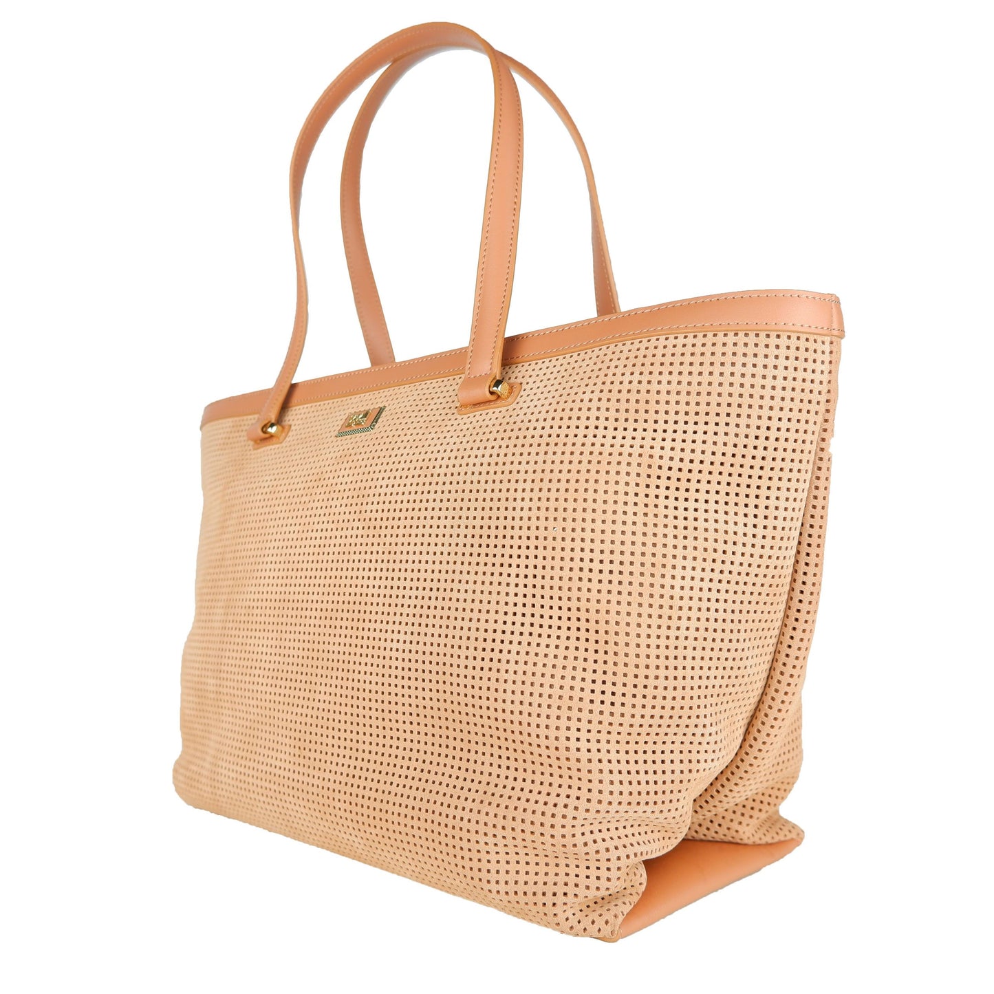 Chic Perforated Light Brown Leather Handbag