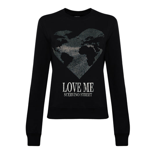 Elegant Strass Logo Cotton Sweatshirt