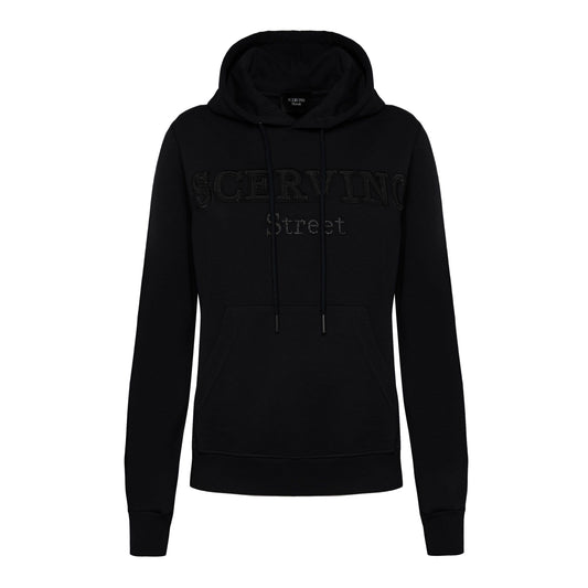Chic Black Hooded Sweatshirt with Embossed Logo