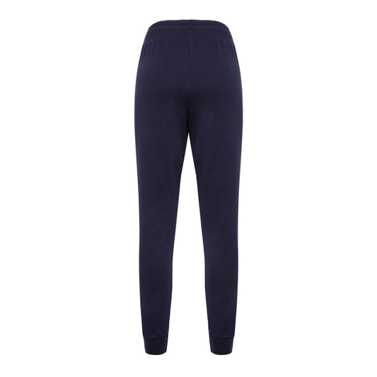 Elegant Blue Stretch Trousers with Strass Logo