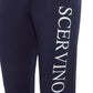 Elegant Blue Stretch Trousers with Strass Logo