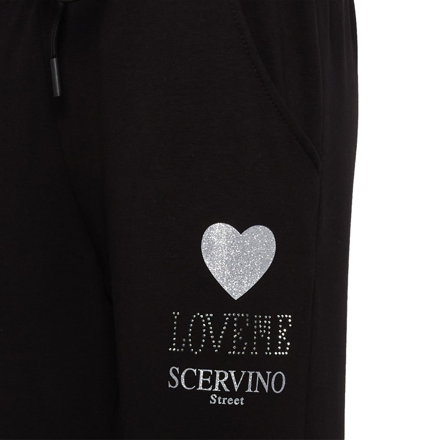 Chic Black Stretch Trousers with Strass Logo