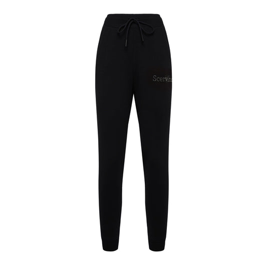 Chic Strass Logo Black Stretch Trousers