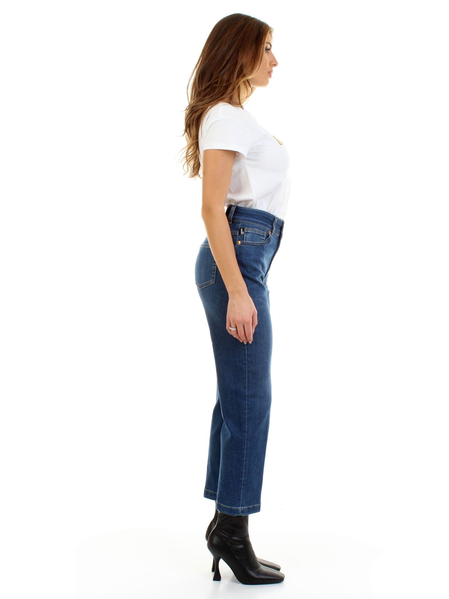 Chic Blue Denim with Signature White Patch