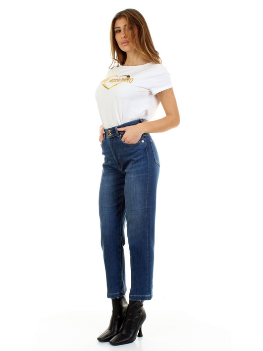 Chic Blue Denim with Signature White Patch
