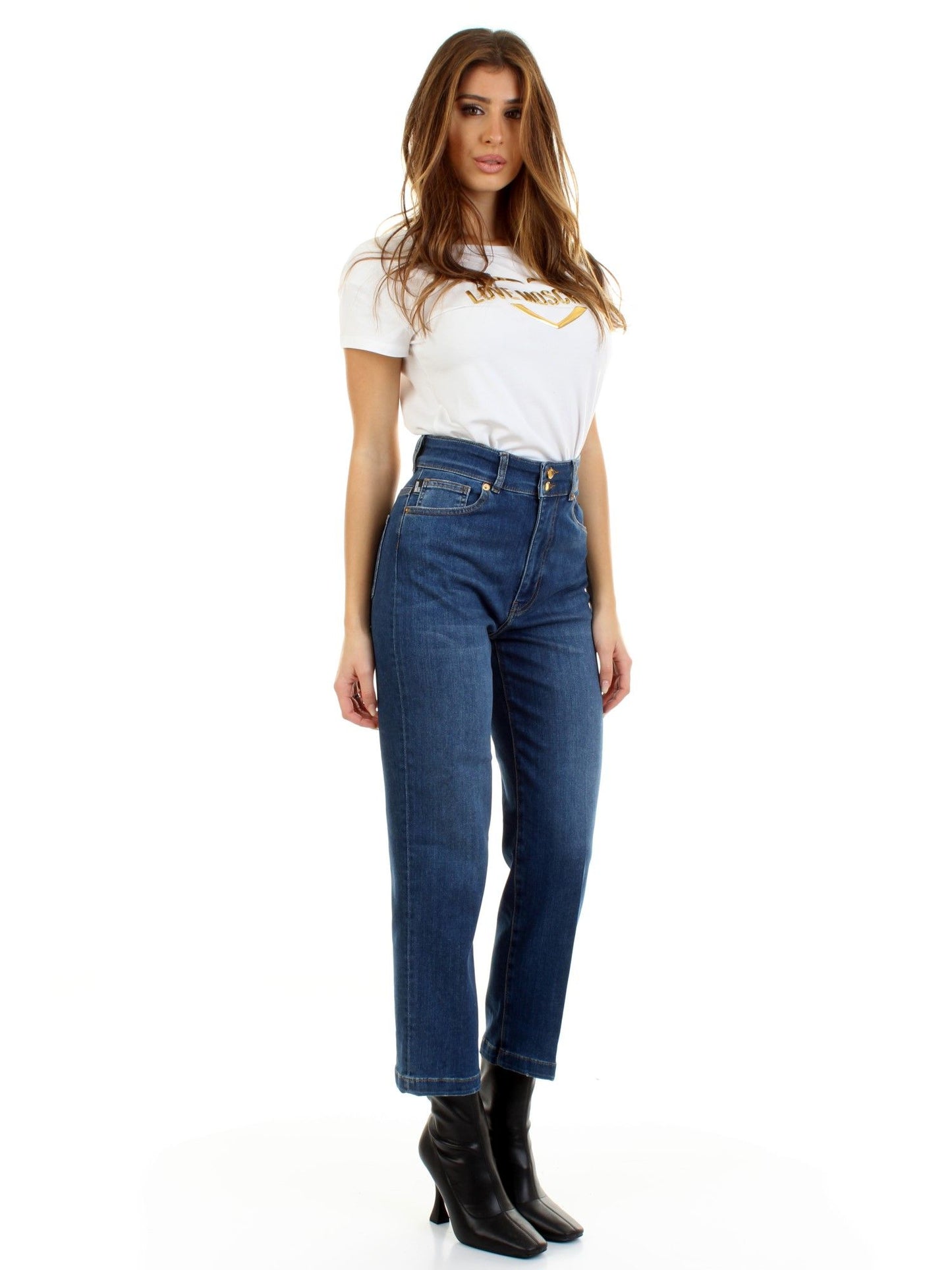 Chic Blue Denim with Signature White Patch