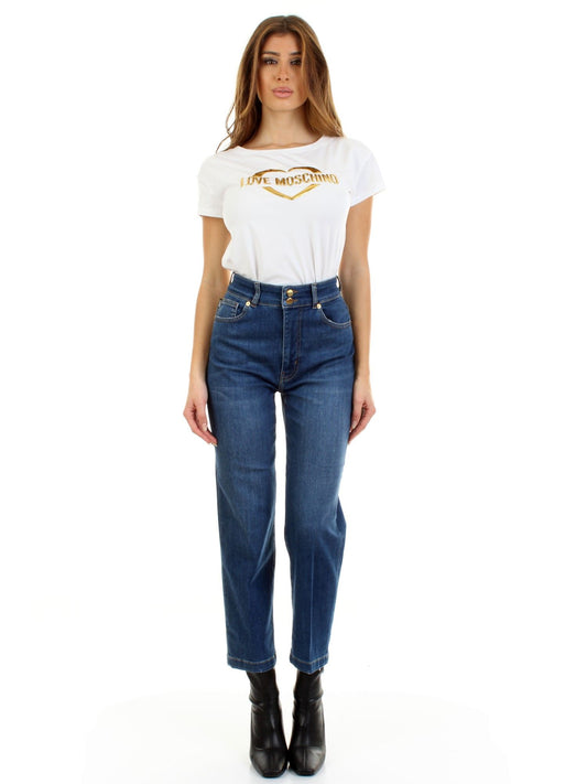 Chic Blue Denim with Signature White Patch