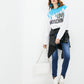 Chic Light Blue Round-Neck Sweatshirt