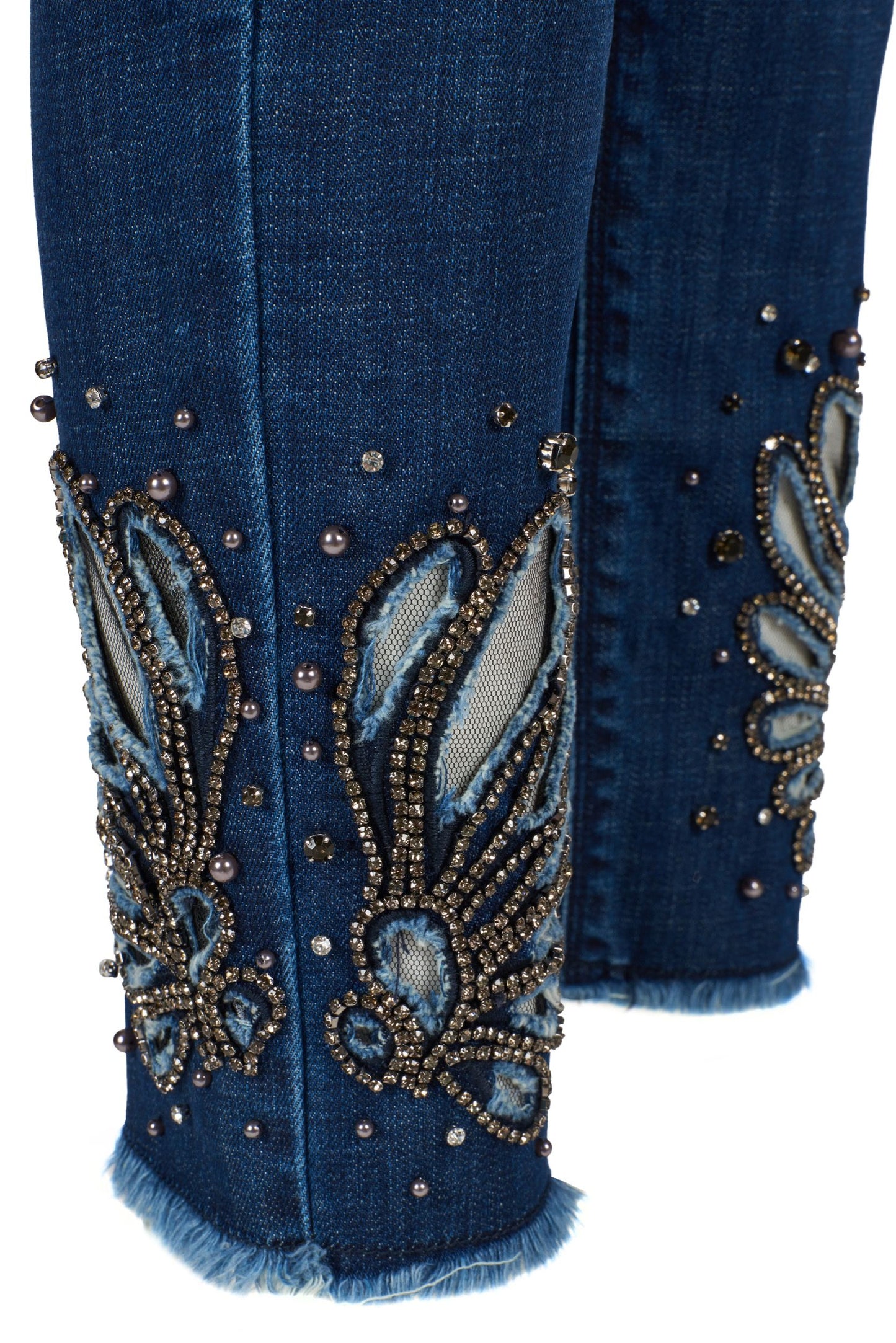 Enchanting Slim Fit Blue Denim with Handmade Strass