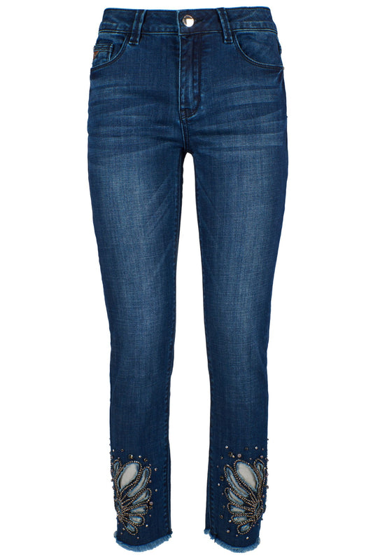 Enchanting Slim Fit Blue Denim with Handmade Strass