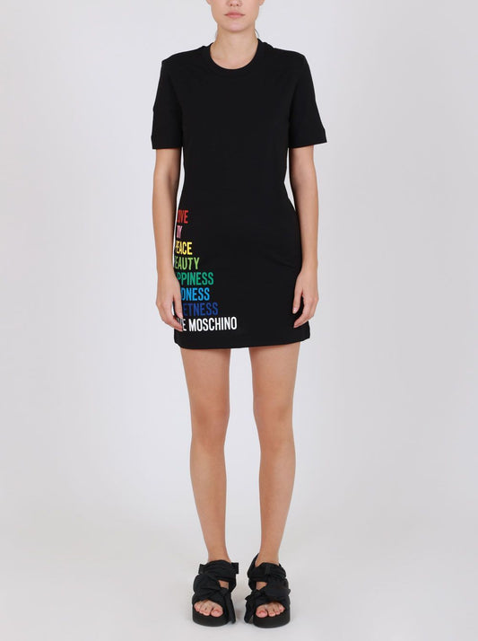 Elegant Black Cotton Dress with Logo Detail