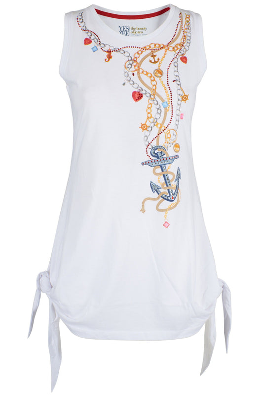 Elegant White Jewel Print Tank Top