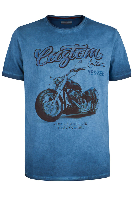 Chic Blue Cotton Tee with Signature Design