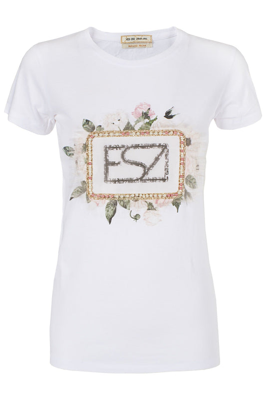 Chic White Cotton Tee with Signature Design