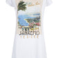 Chic White Cotton Dress with Bold Front Print