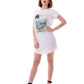 Chic White Cotton Dress with Bold Front Print