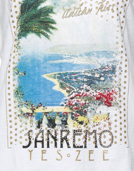 Chic White Cotton Tee with Designer Touch