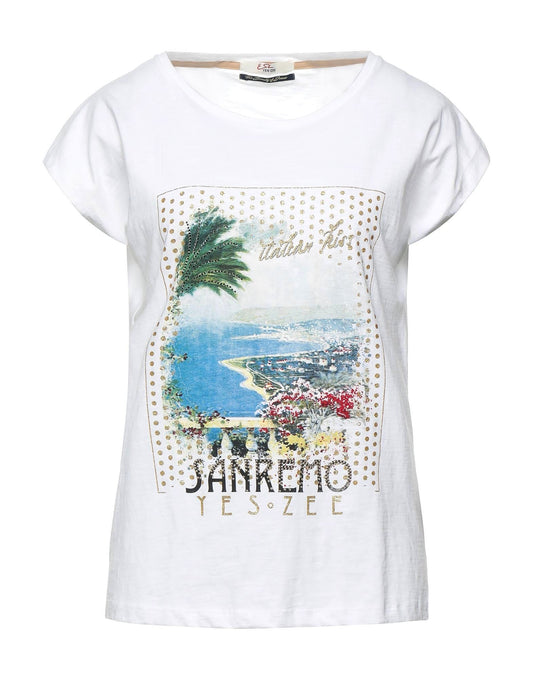Chic White Cotton Tee with Designer Touch
