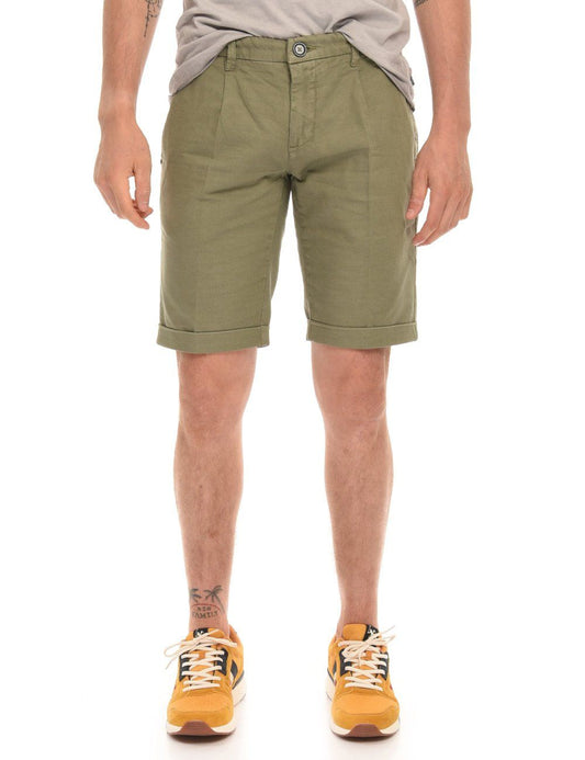 Chic Green Cotton-Linen Bermuda Shorts
