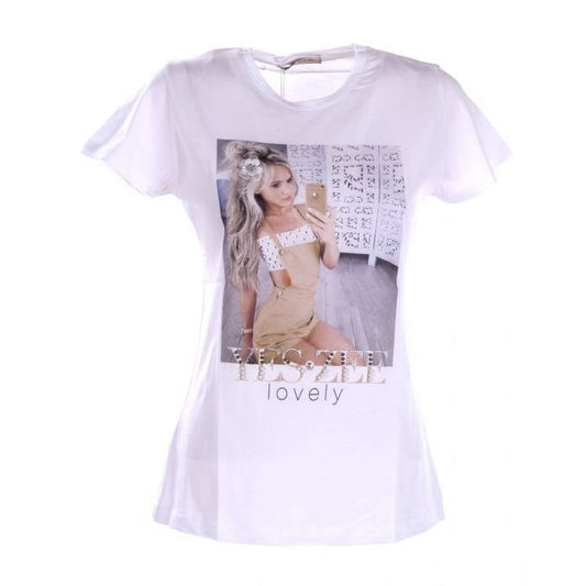 Chic White Cotton Tee with Brass Detailing