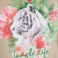 Beige Tiger Print Tee with Brass Accents