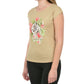 Beige Tiger Print Tee with Brass Accents