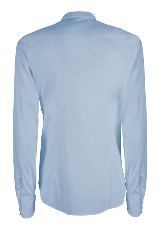 Light Blue Long-Sleeved Mandarin Collar Shirt