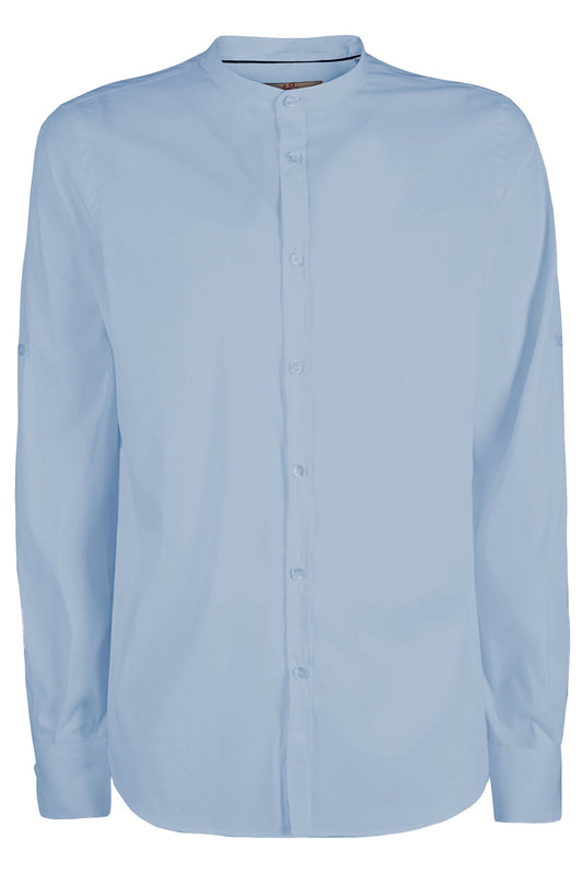 Light Blue Long-Sleeved Mandarin Collar Shirt
