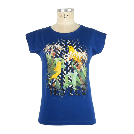 Chic Blue Cotton Tee with Front Design