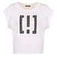 Chic White Cotton Tee with Brass Accents