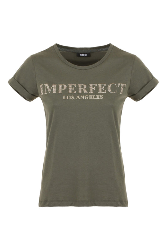 Chic Green Cotton Tee with Brass Logo Accent