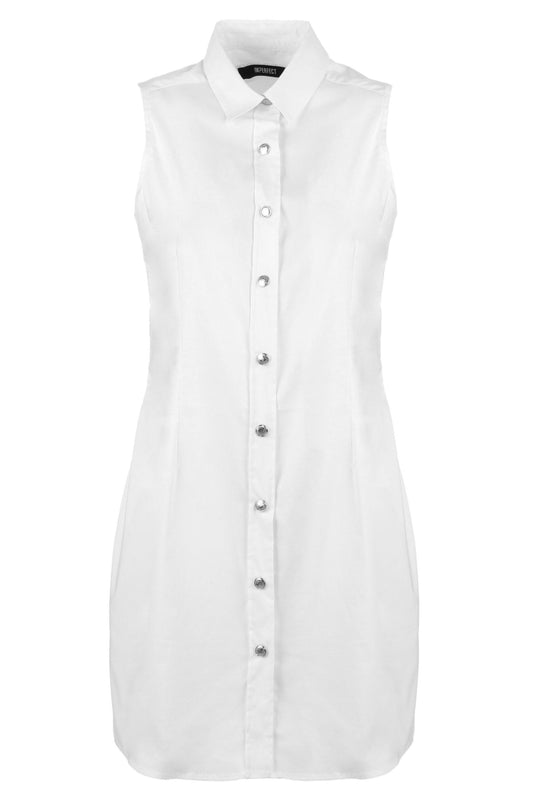Chic Sleeveless White Blouse with Metal Button Closure