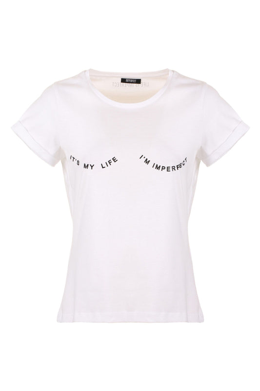 Elegant White Cotton Tee with Textured Logo