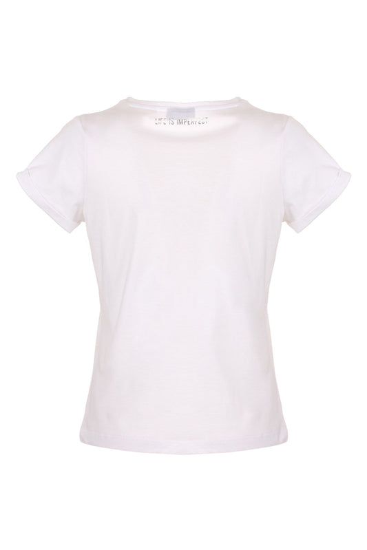 Elegant White Cotton Tee with Textured Logo
