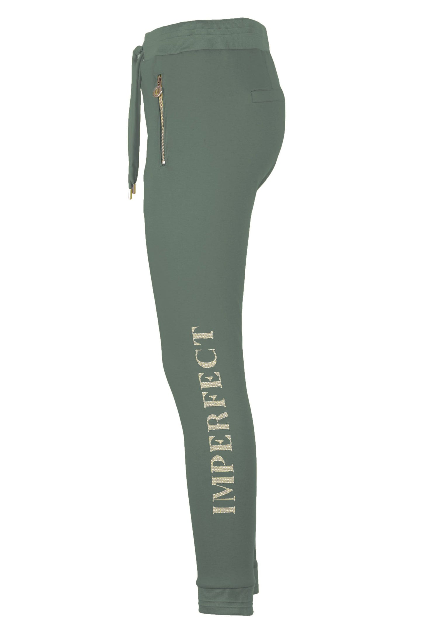 Chic Green Stretch Sweatpants with Brass Accent