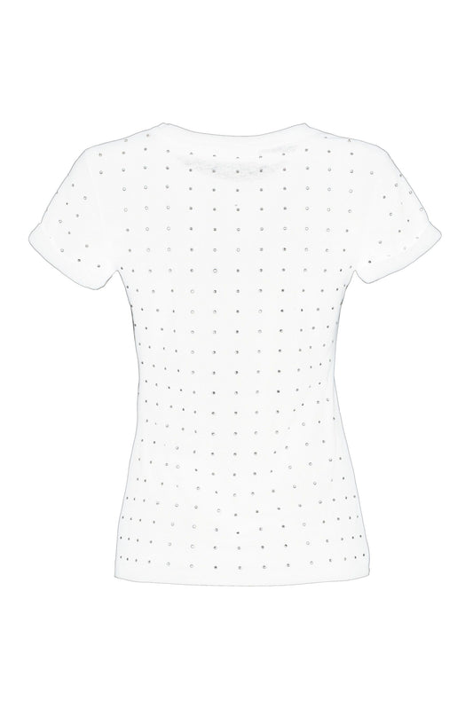 Chic White Cotton Tee with Brass Accents
