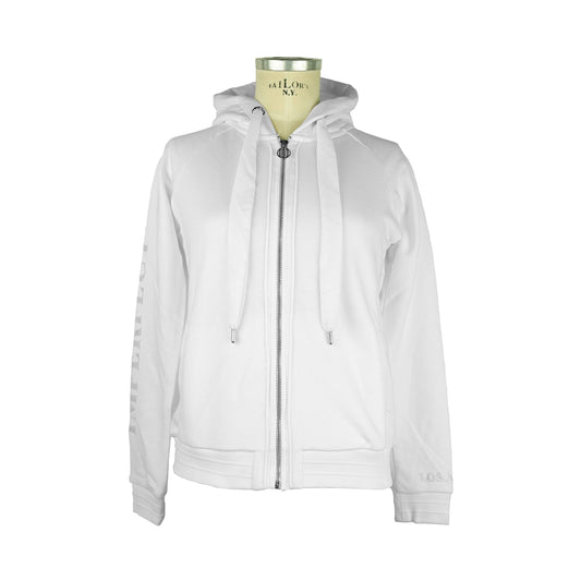 White Cotton-Poly Zip Hoodie for Women
