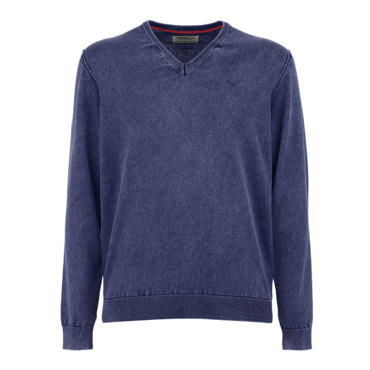 Men's Cotton V-Neck Sweater in Blue