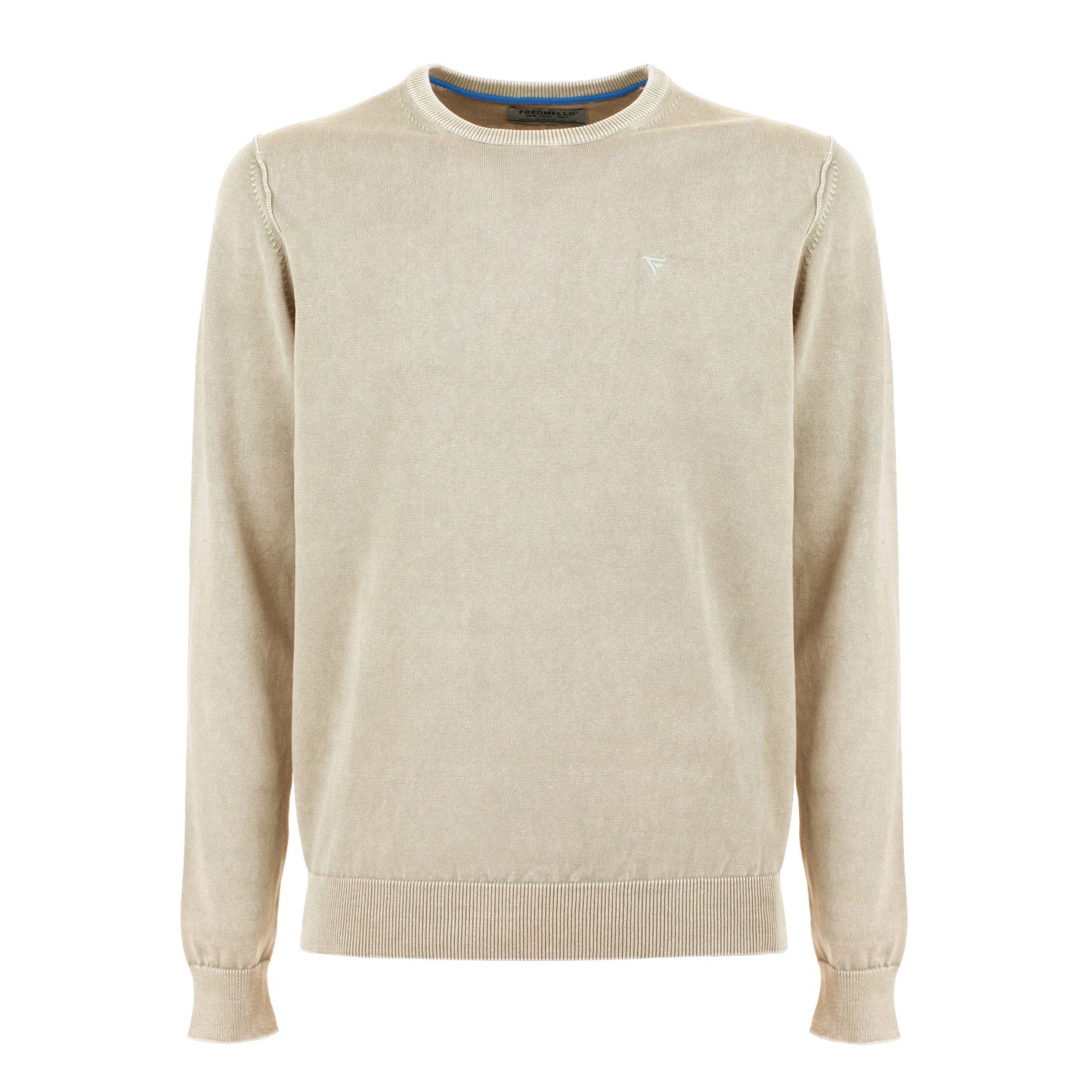 Beige Cotton Crew Neck Sweater for Men