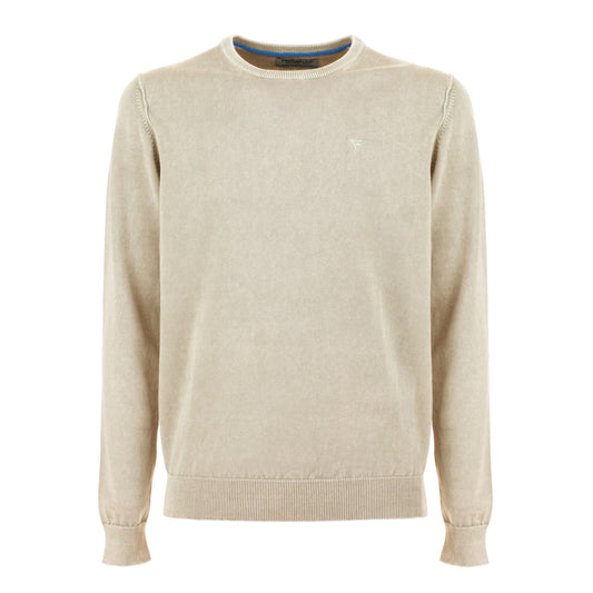 Beige Cotton Crew Neck Sweater for Men