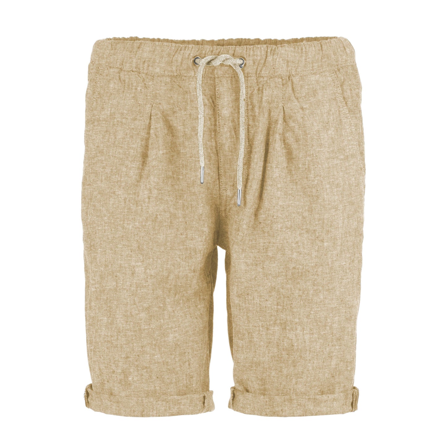Beige Linen-Cotton Blend Bermuda Shorts